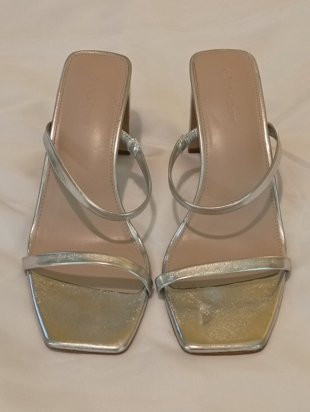 The Drop Avery Silver Strappy Square Toe Sandal Heels Size 10